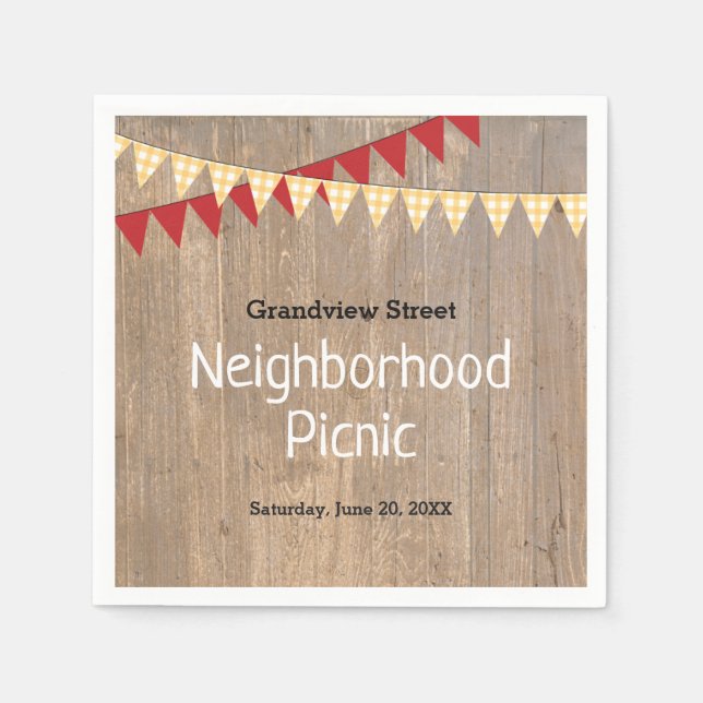 Serviette En Papier Pique-nique Rustique Jaune Plaid Quartier (Devant)