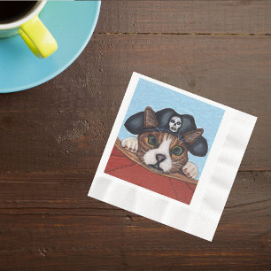 Serviette En Papier Pirate Cute Surpris Chat Brown rayé