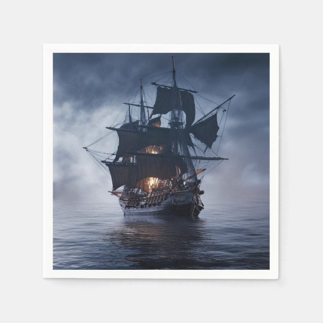 Serviette En Papier Pirate Galleon sur une nuit brumeuse (Devant)