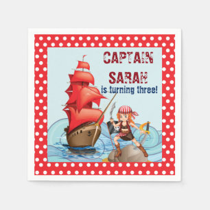 Serviette En Papier Pirate Girl Birthday Party Boat style dessin animé