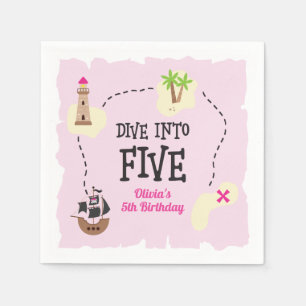 Serviette En Papier Pirate Map plonger dans cinq rose 5e anniversaire