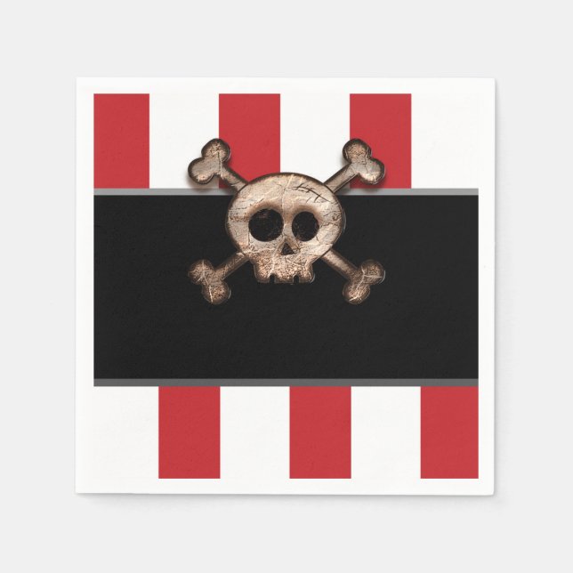 Serviette En Papier Pirate Skull & Crossbones Rouge Blanc Anniversaire (Devant)