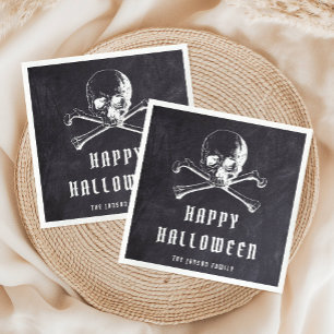 Serviette En Papier Pirate vintage crâne et os Halloween noir