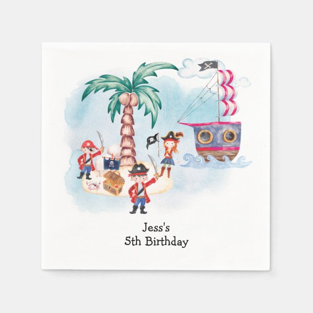Serviette En Papier Pirates Treast Hunt Map Enfants Garçon Anniversair (Devant)