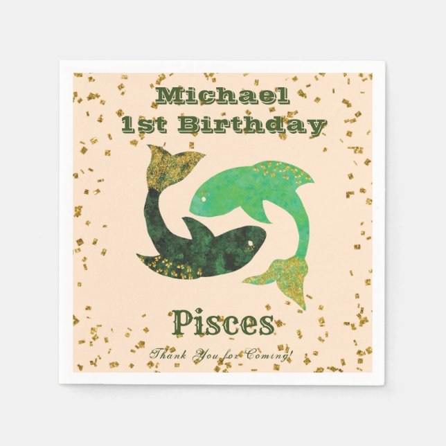 Serviette En Papier Pisces amusantes Premier Anniversaire & Gold Confe (Devant)