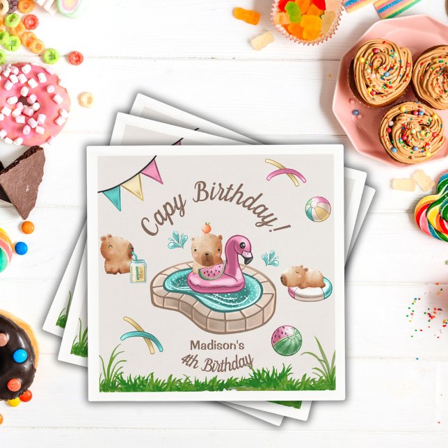 Serviette En Papier Piscine d'été Capybara fête d'anniversaire (Créateur téléchargé)
