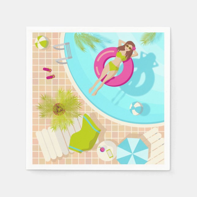 Serviette En Papier Piscine fille en bikini plage d'été (Devant)