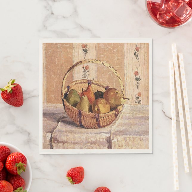 Serviette En Papier Pissarro - Pommes et poires dans un panier rond, (En situation)