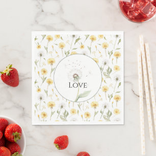 Serviette En Papier Pissenlits Fleurs Jaunes Blanches Amour Mariage