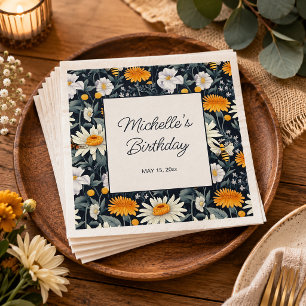 Serviette En Papier Pissenlits Marguerites Bleu Nuit Anniversaire Nom 
