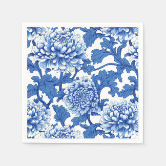 Serviette En Papier Pivoine bleue et blanche en chinoiserie florale