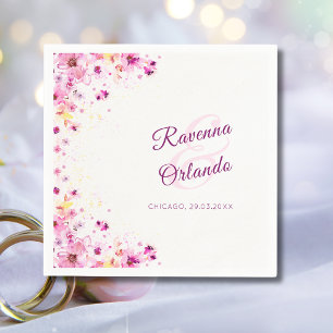 Serviette En Papier Pivoine Rose Fleur d'Été Romance Art Mariage