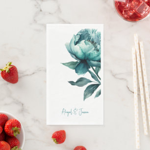 Serviette En Papier Pivoine sarcelle Noms personnalisés Mariage II