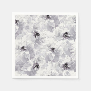 Serviette En Papier pivoines, gris et blanc, fleurs florales, blanches