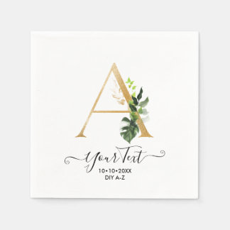 Serviette En Papier PixDezines A-Z Faux Gold Monogramme Tropical Folia