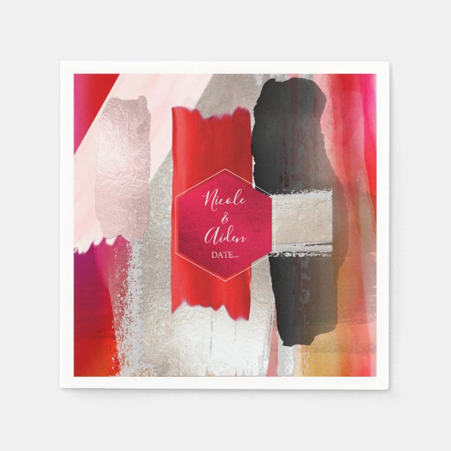 Serviette En Papier PixDezines Aquarelle moderne Rouge Noir (Devant)