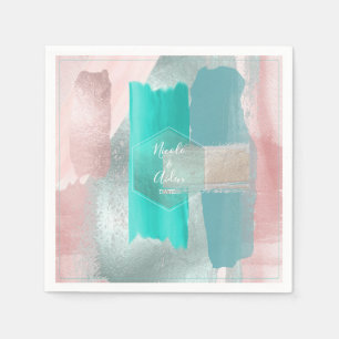 Serviette En Papier PixDezines Art Moderne, Mariage Rose+Vert