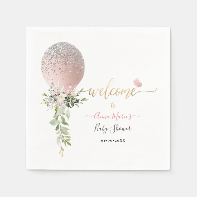 Serviette En Papier PixDezines Blush Parties scintillant Balloon N'imp (Devant)