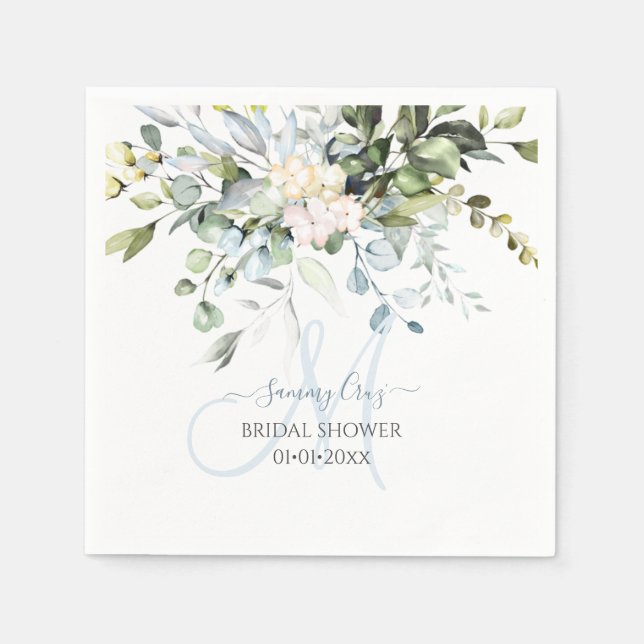 Serviette En Papier PixDezines Élégant Monogramme de gomme bleue Eucal (Devant)