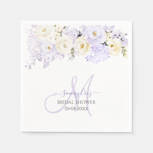 Serviette En Papier PixDezines Elégant Roses de crème Hyde violet (Devant)