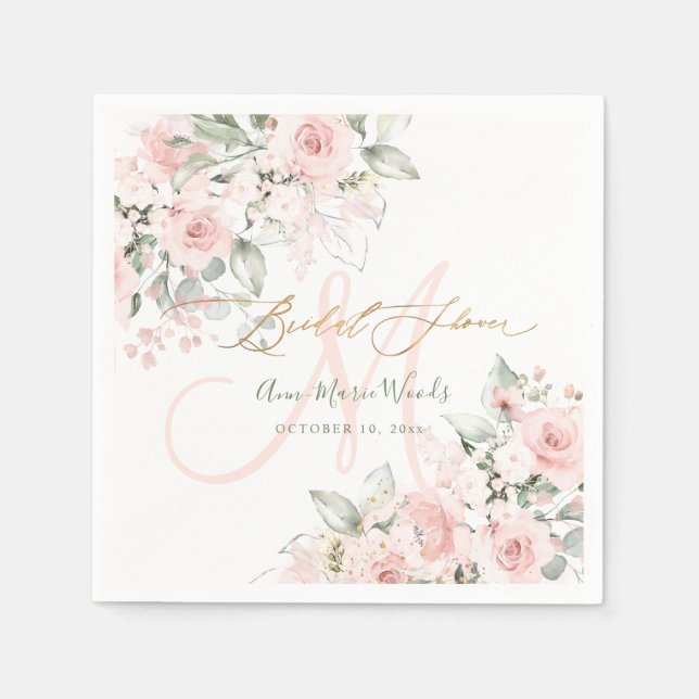 Serviette En Papier PixDezines H2 Blush Roses Fête des mariées Monogra (Devant)