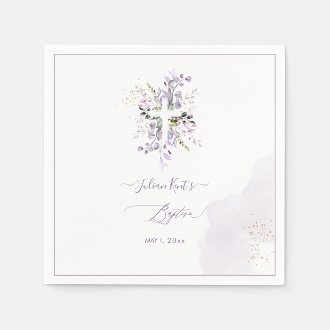 Serviette En Papier PixDezines H2 Lilac Purple Eucalyptus Baptême (Devant)