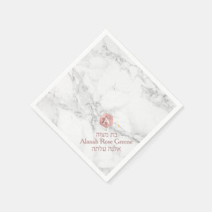 Serviette En Papier PixDezines Marble+Honeycomb, Faux RoseGold Mitzvah