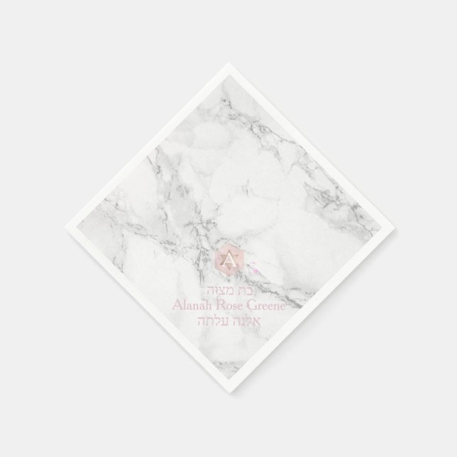 Serviette En Papier PixDezines Marble+Honeypeb, Blush Pink Mitzvah (Coin)