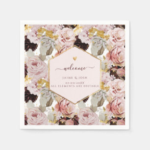 Serviette En Papier PixDezines Vintage H2 Blush Roses Bourgogne