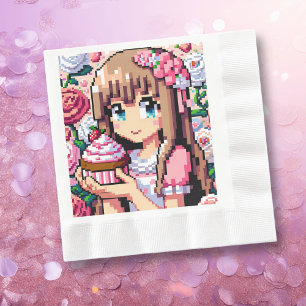 Serviette En Papier Pixel Art Girl's Pink Birthday Party