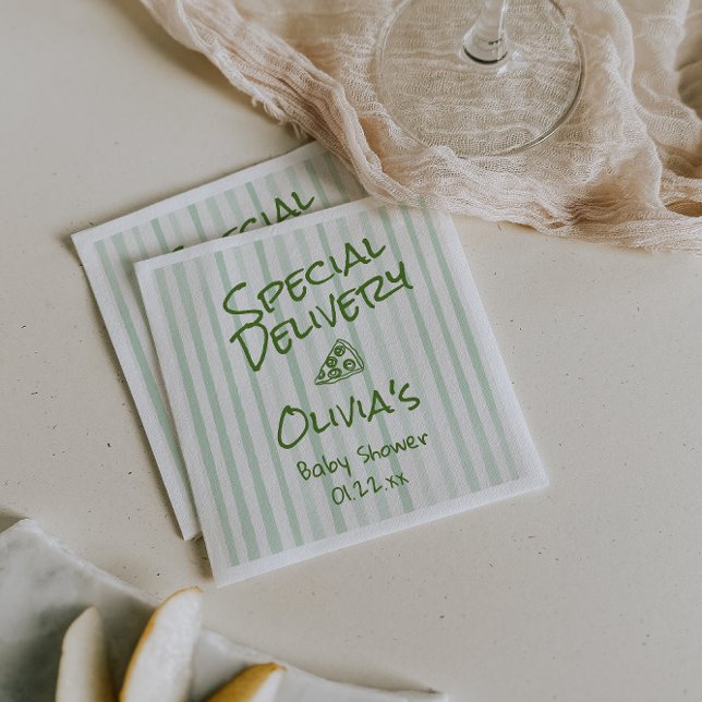 Serviette En Papier Pizza Main Tirée Vert Livraison spéciale Douche (Créateur téléchargé)