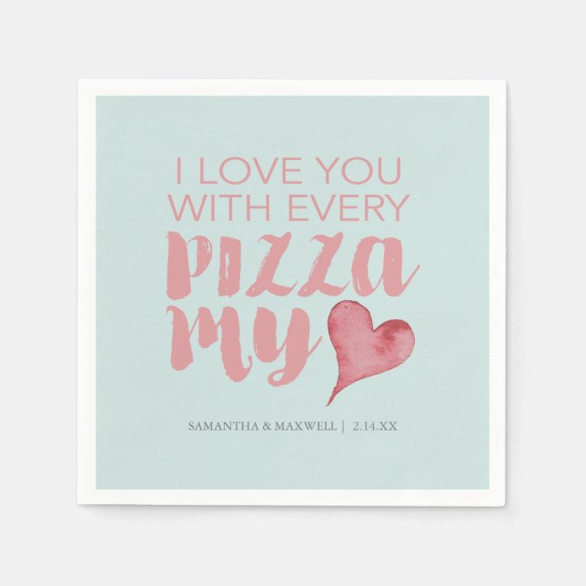 Serviette En Papier Pizza Mon Cœur Thème de la Saint-Valentin (Devant)