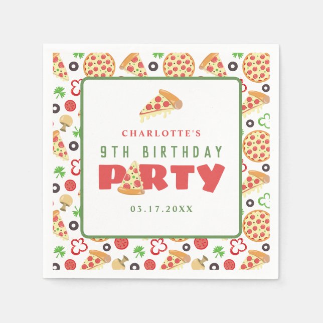 Serviette En Papier Pizza Party Moderne sur mesure Age Anniversaire de (Devant)