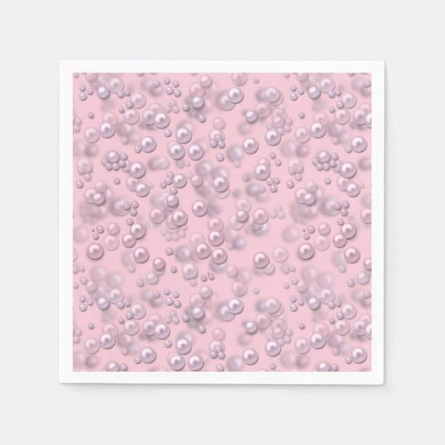 Serviette En Papier Placers de perles blanches roses sur velours rose (Devant)