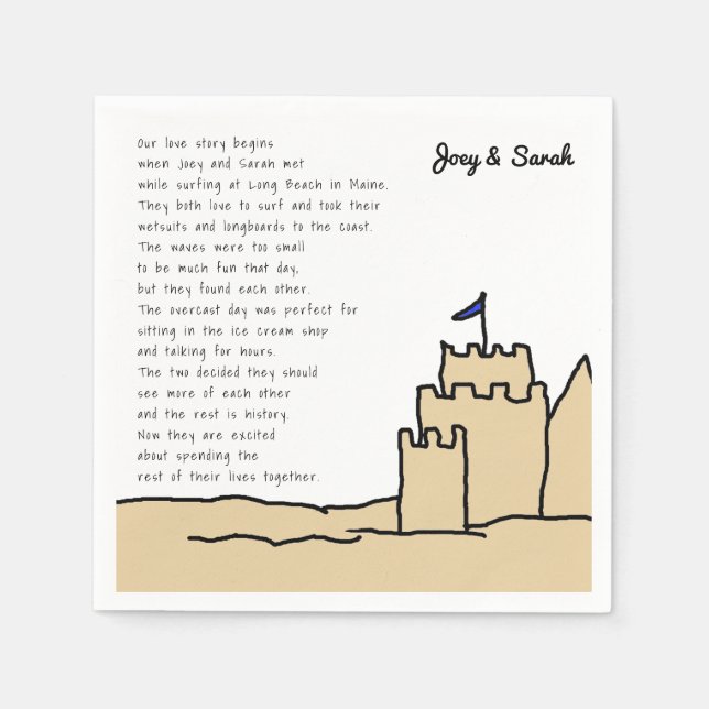 Serviette En Papier Plage Amusante Mariage Sand Castle Love Story Napk (Devant)