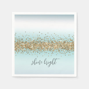 Serviette En Papier Plage Aqua Blue Ombre Gold Sparky