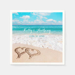 Serviette En Papier Plage avec Coeurs sur le sable