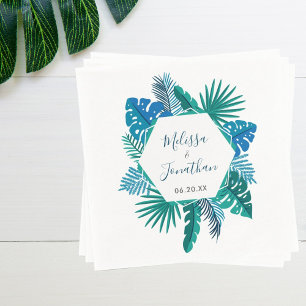 Serviette En Papier Plage Botanique Bleu Vert Moderne Mariage Tropical