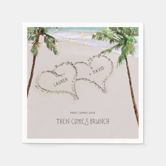 Serviette En Papier Plage Coeur de sable Palm Tropical | Mariage moder (Devant)