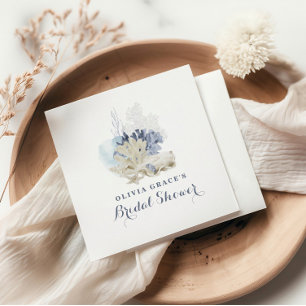 Serviette En Papier Plage côtière bleu coquillage douche nuptiale