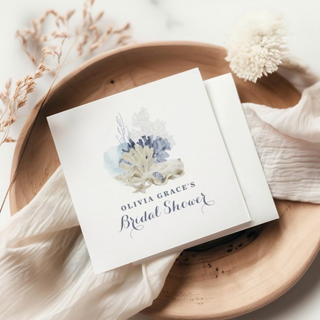 Serviette En Papier Plage côtière bleu coquillage douche nuptiale (Créateur téléchargé)