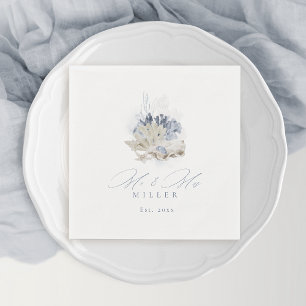 Serviette En Papier Plage de corail et coquillages d'aquarelle bleu Ma