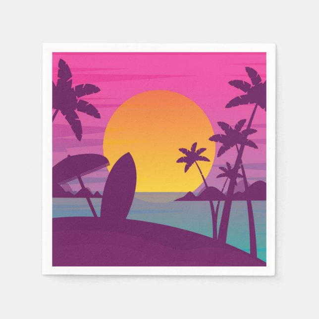Serviette En Papier Plage de surf de coucher de soleil violet (Devant)