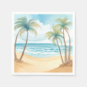 Serviette En Papier Plage Hawaïenne   Aquarelle Tropicale Palmier