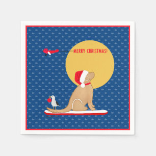 Serviette En Papier Plage Jour Baleines Surf Golden Père Noël Chien se