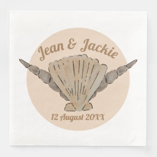 Serviette En Papier Plage Mariage Aquarelle Coques de mer