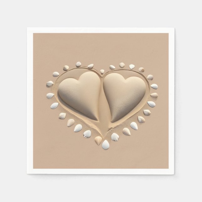 Serviette En Papier Plage Mariage Coeurs de sable- (Devant)