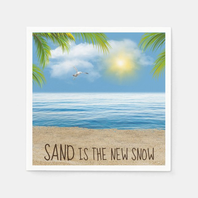 Serviette En Papier Plage Océanique Avec Franges De Palmiers (Devant)