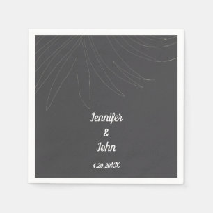 Serviette En Papier Plage Tropical Palm Leaf Mariage gris blanc