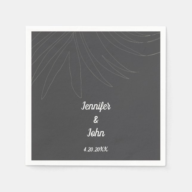Serviette En Papier Plage Tropical Palm Leaf Mariage gris blanc (Devant)